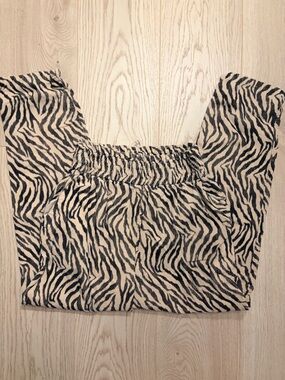 ZARA Zebra Print High Waist Corduroy Pants Cream Black Size Small